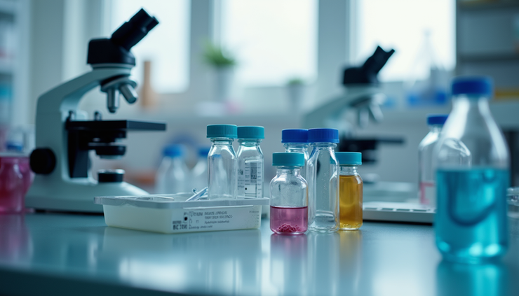 Eye-level view of a laboratory setup with hormone testing equipment