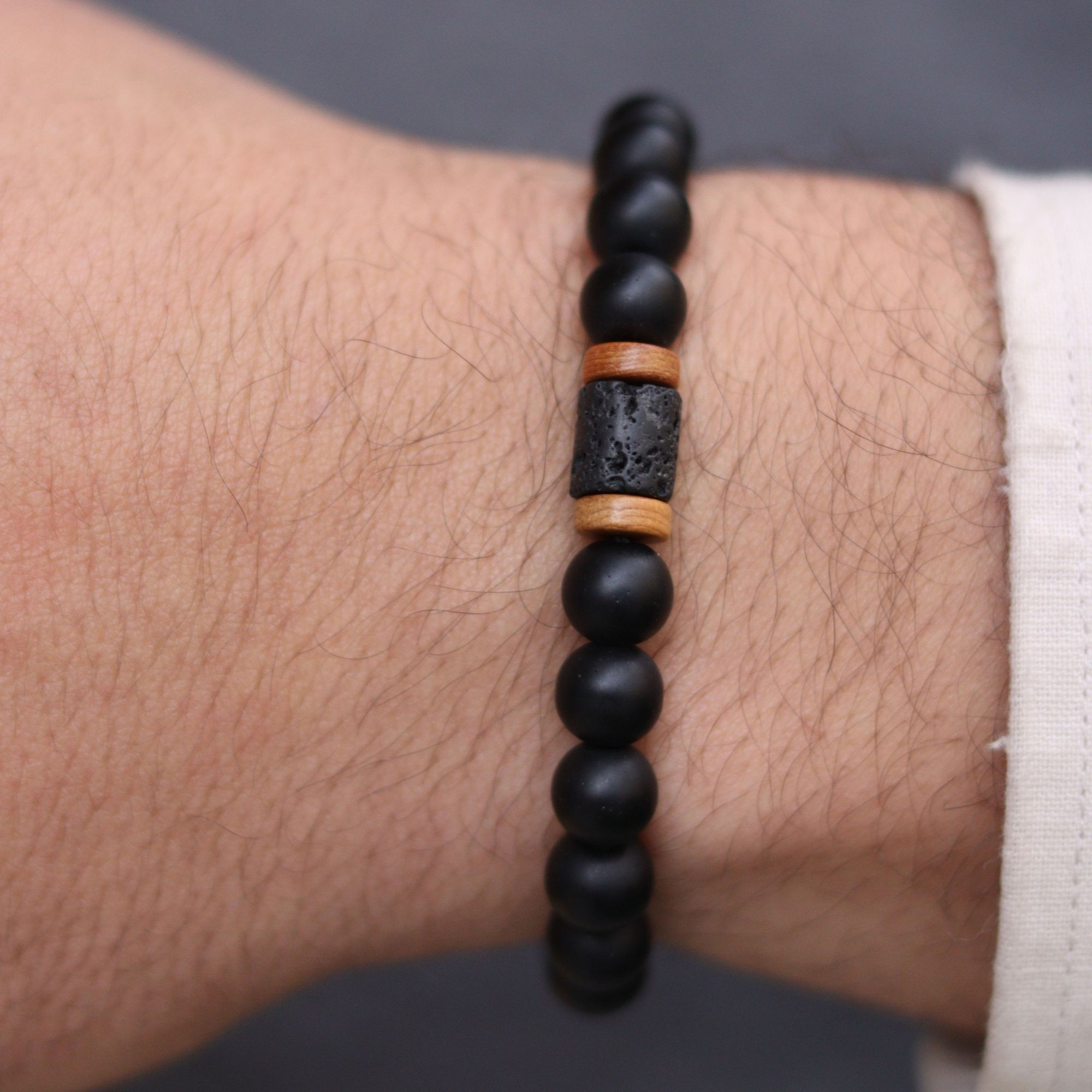 Cylender Lava and Matt Black Onyx Bracelet