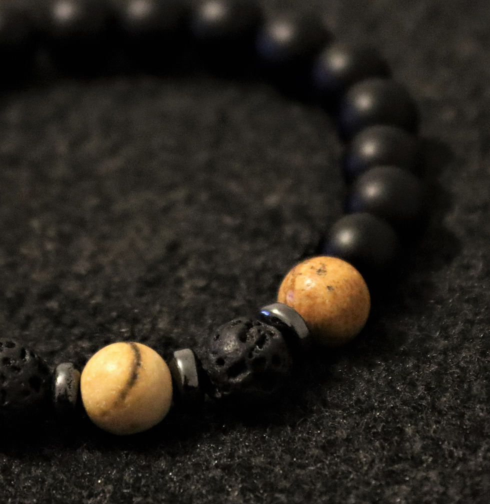 Thumbnail: Detail view of Onyx Hematite Lava Jasper Gemstone Men's Bracelet