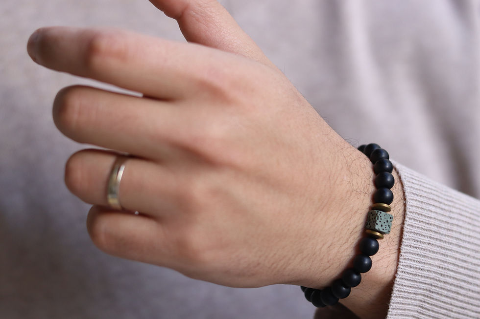 Thumbnail: Cube Green  Lava Matt Black Onyx Bracelet 5