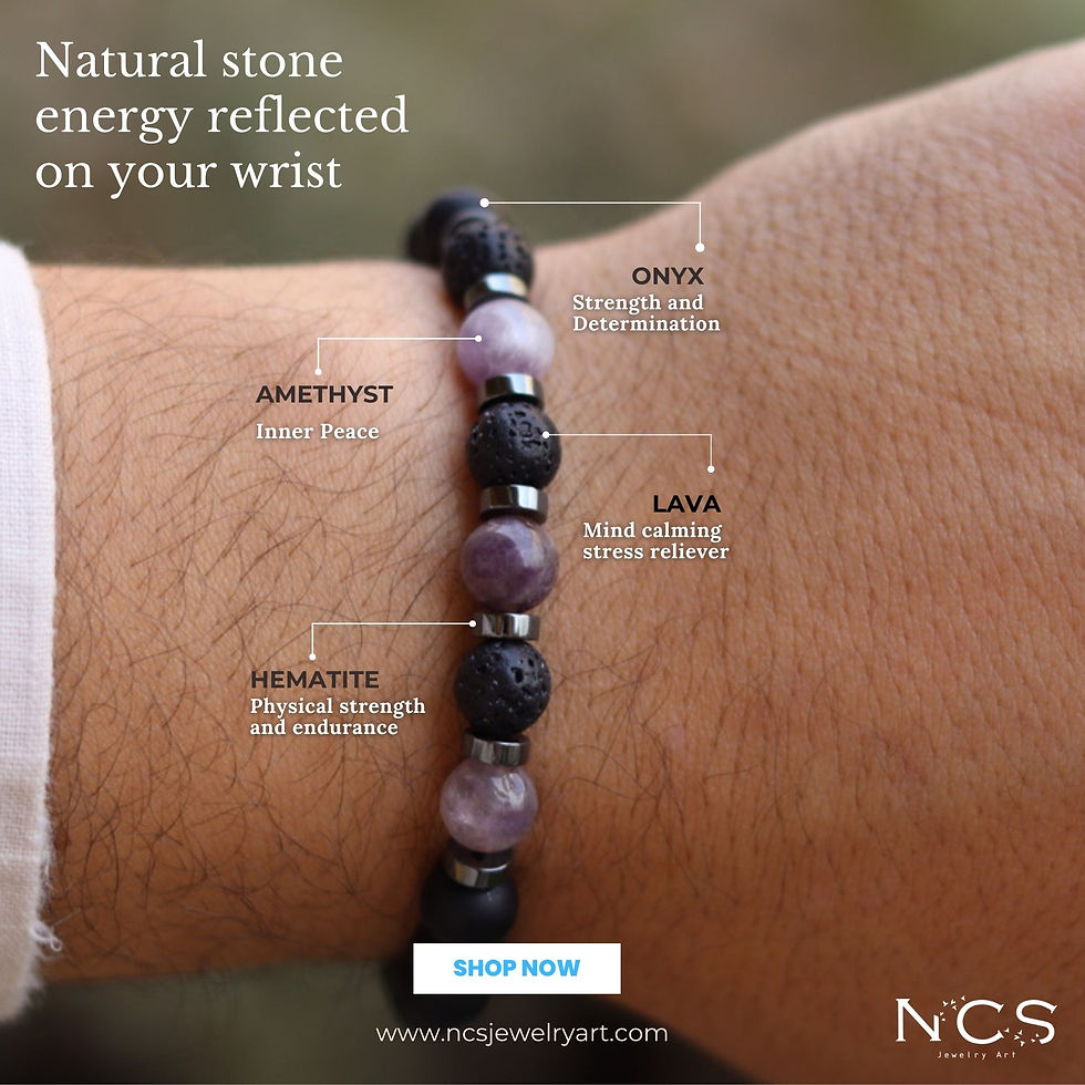 Thumbnail: Black Onyx, Amethyst, Lava, Hematite Mens Bracelet 4
