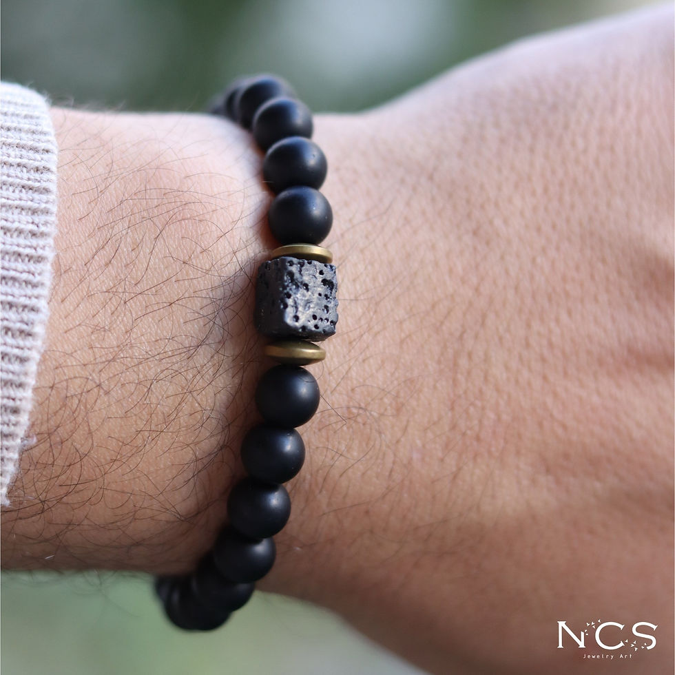 Thumbnail: Cube Black Lava Matt Black Onyx Bracelet 5