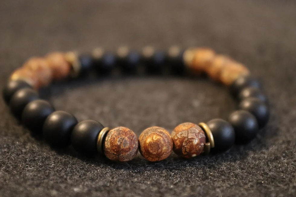 Thumbnail: Matte Black Onyx and Tibetan Agate Balance Bracelet 7