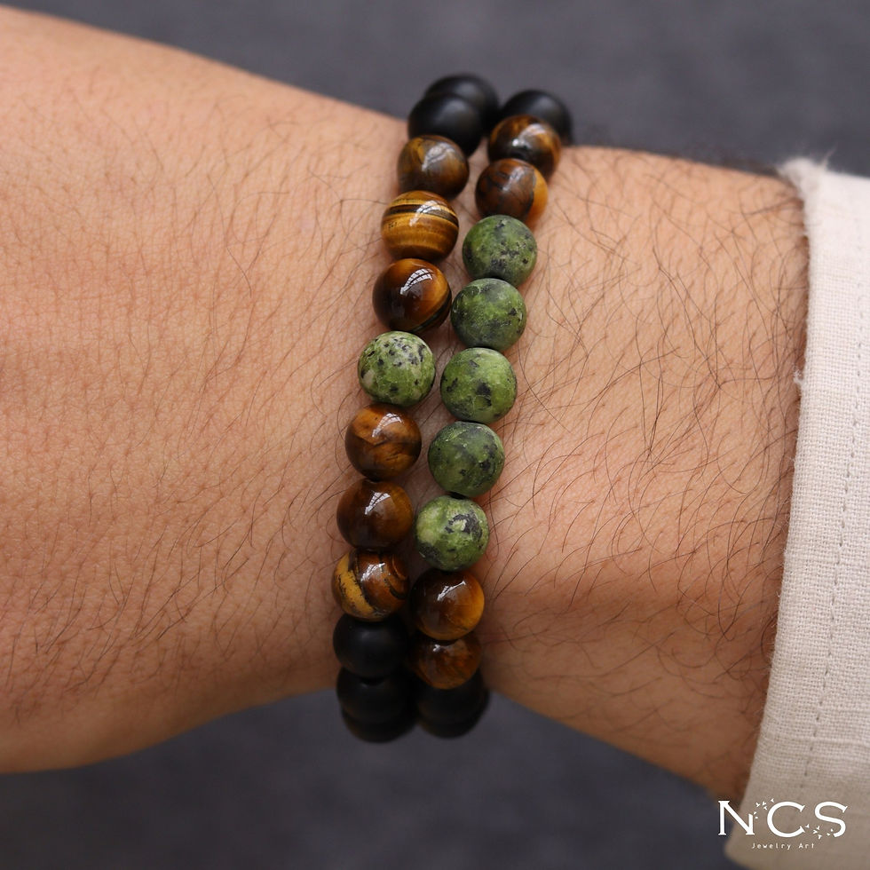 Thumbnail: Jasper and Tiger Eye Matt Black Onyx Couple Bracelet 5