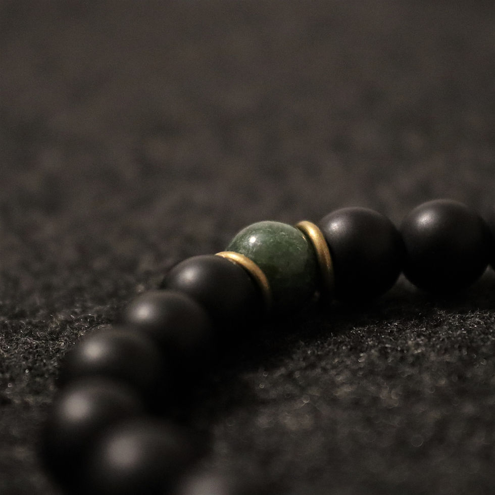 Thumbnail: Detail view of Black Onyx, Moss Agate Gemstone Men's Bracelet