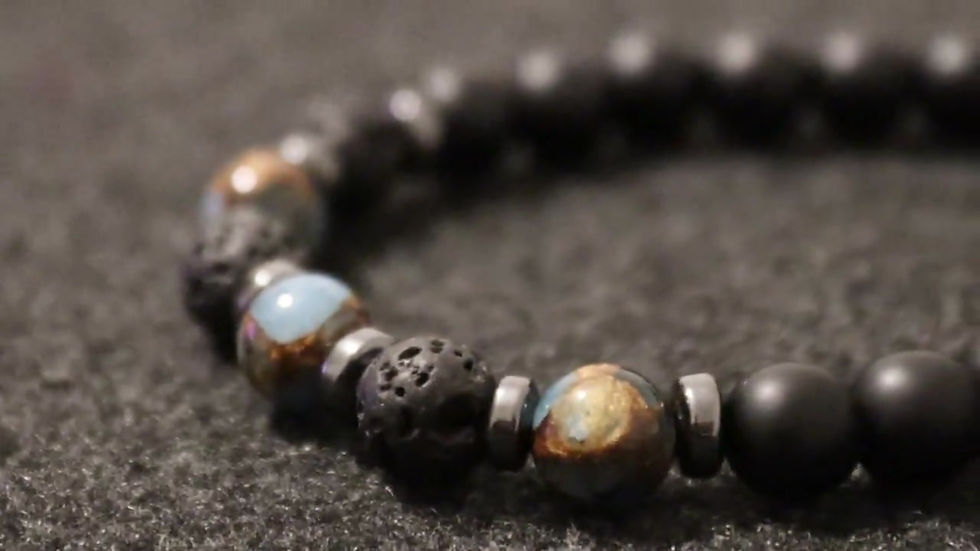 Thumbnail: view of the Black Onyx, Quartz, Lava, Hematite Gemstone Men's Bracelet from different angles