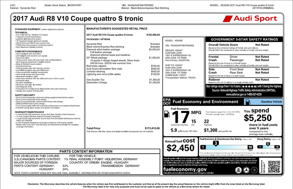 Audi Window Sticker / VIN Decoder