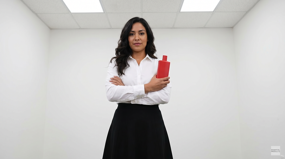 Woman holding a product during brand film production.