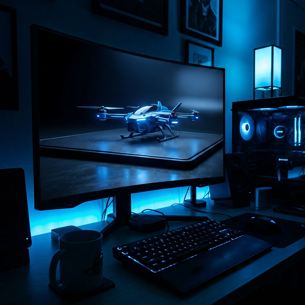 CGI and VFX studio workstation rendering a futuristic drone.