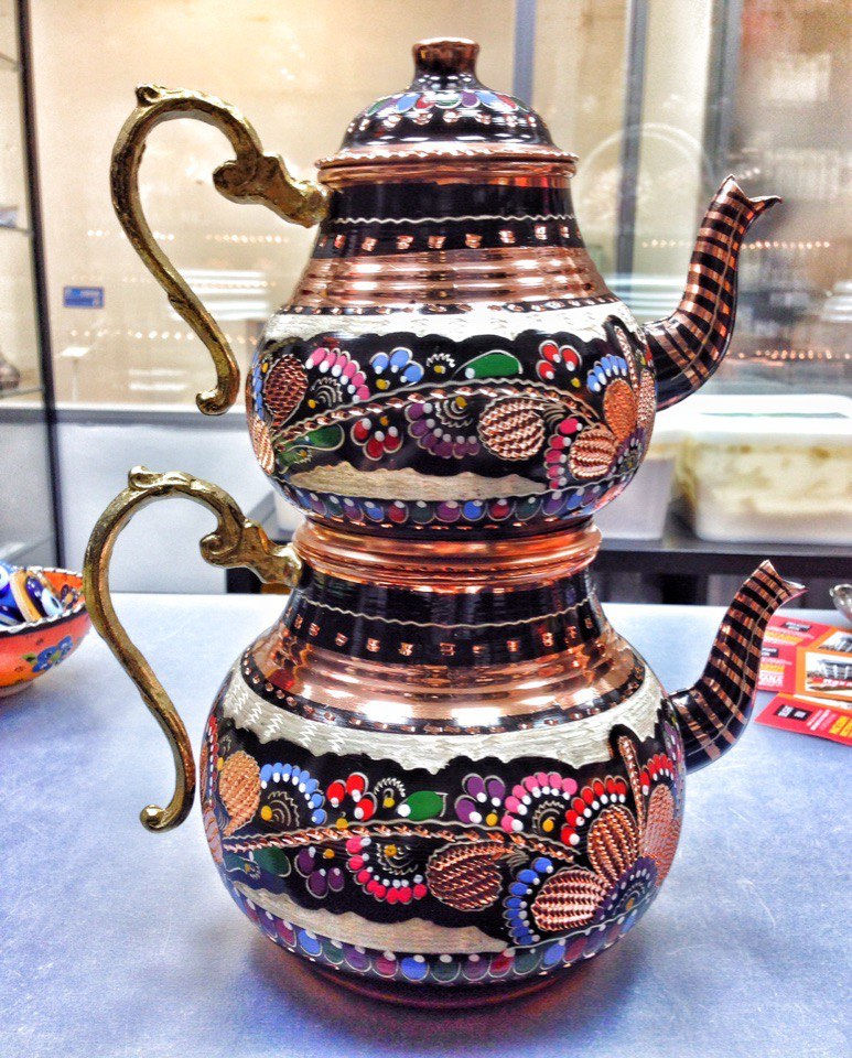 Миниатюра: Чайник двойной медный, роспись ручн. раб. 1.5 л