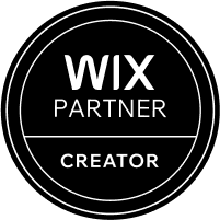 WIX PARTNER CREATOR badge with white text on a black background.