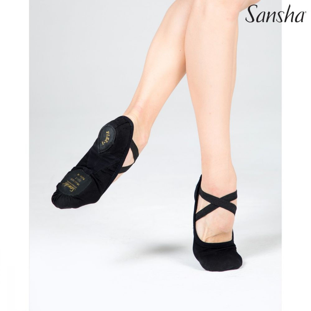 Sansha S331e Flex-Stretch Canvas Split-Sole Ballet Shoes — czarny baletowy but treningowy wykonany z elastycznego płótna