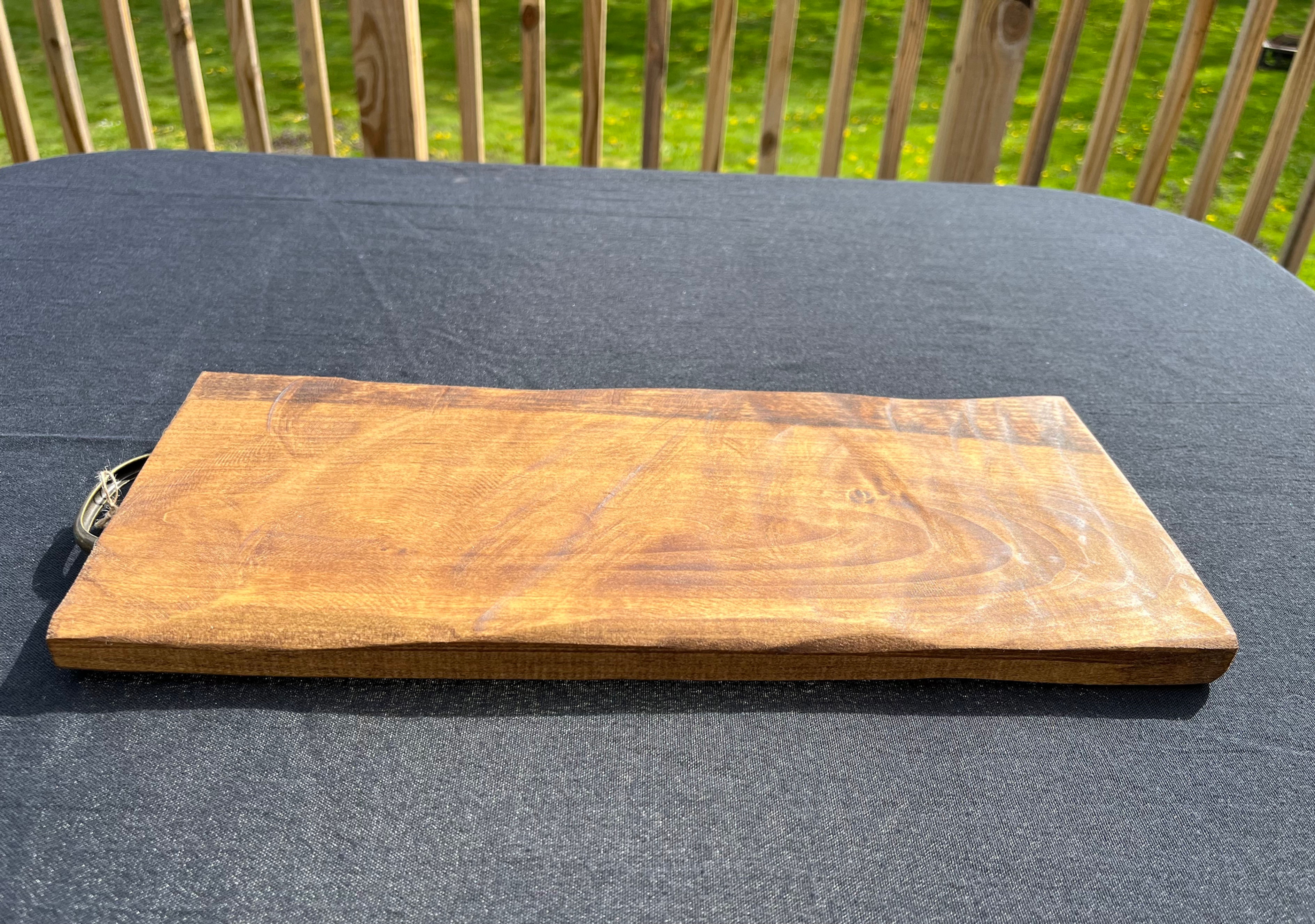 Rustic wooden serving tray with handle