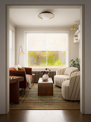 Cozy living room interior with a window, sofa and Camila Interiors