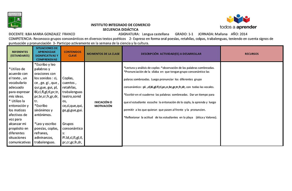 SECUENCIA DIDACTICA LENGUAJE PRIMERO