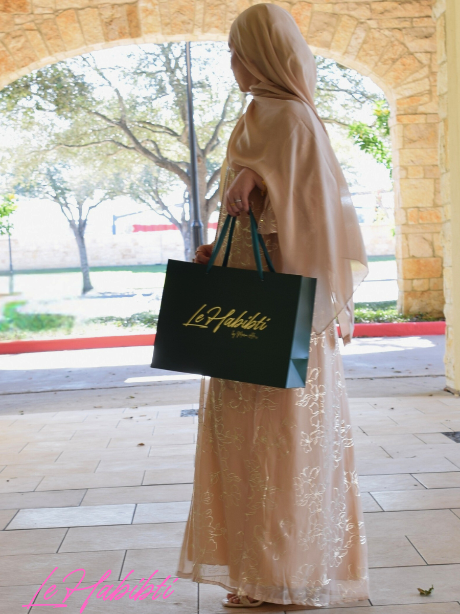 Thumbnail: Tan Floral Abaya - Chiffon