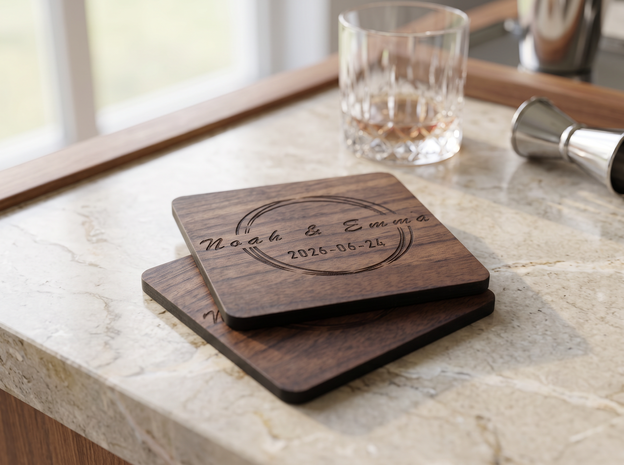 Personalized Wooden Coasters | Wedding & Anniversary Gift | Modern #5