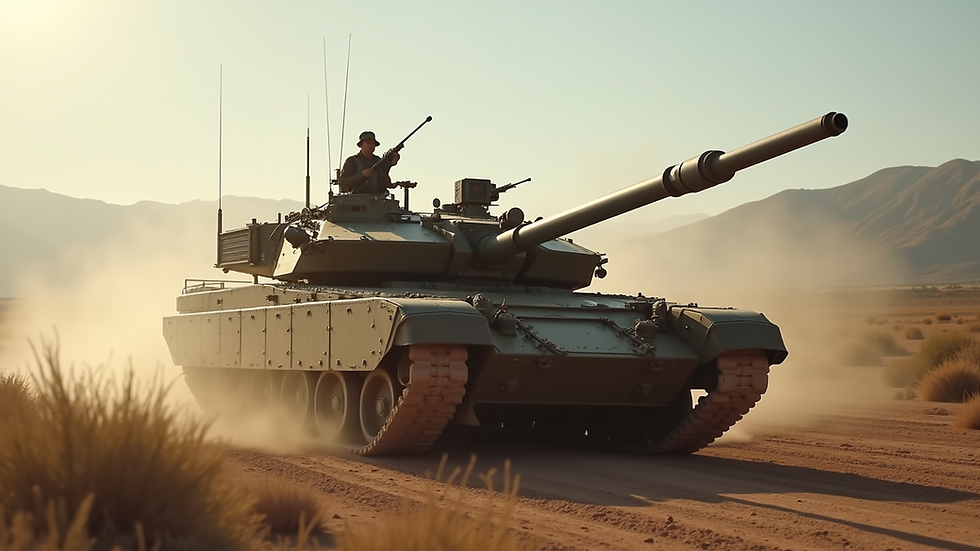 High angle view of a military tank in action