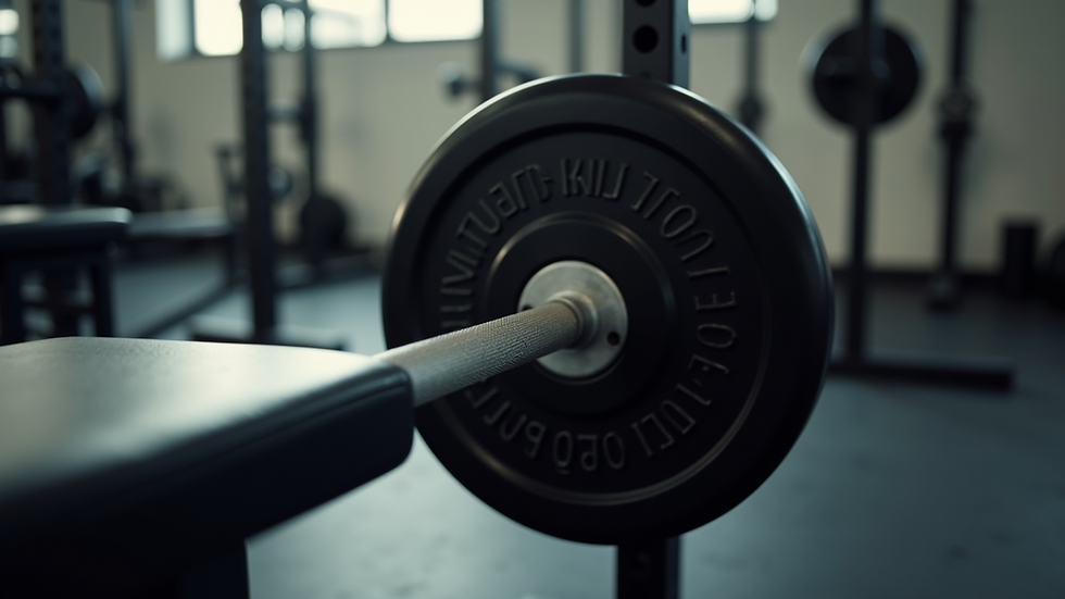 Close-up view of a barbell on a weightlifting bench