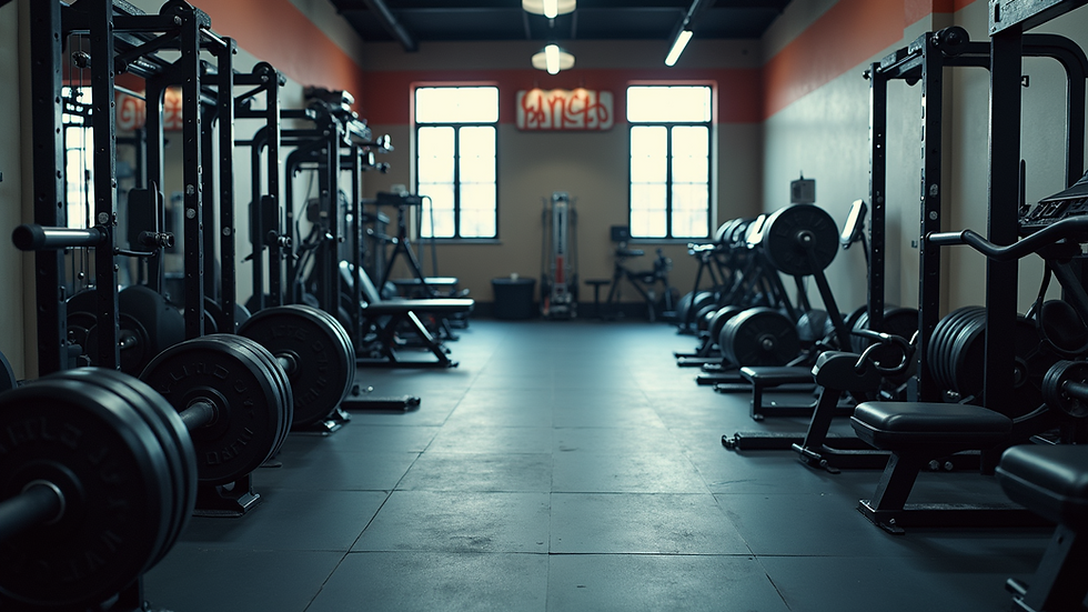 High angle view of a gym with weightlifting equipment
