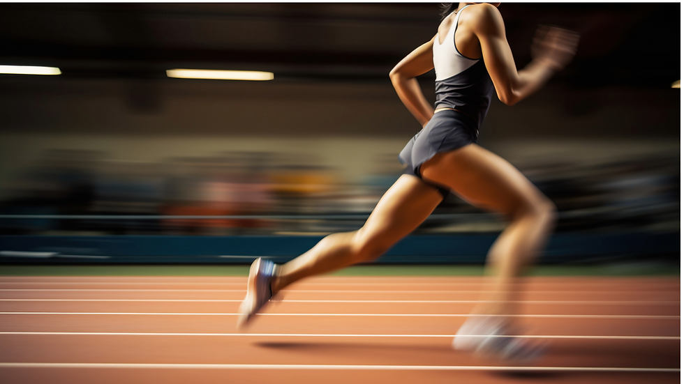 High angle view of athletes performing sprints on a track
