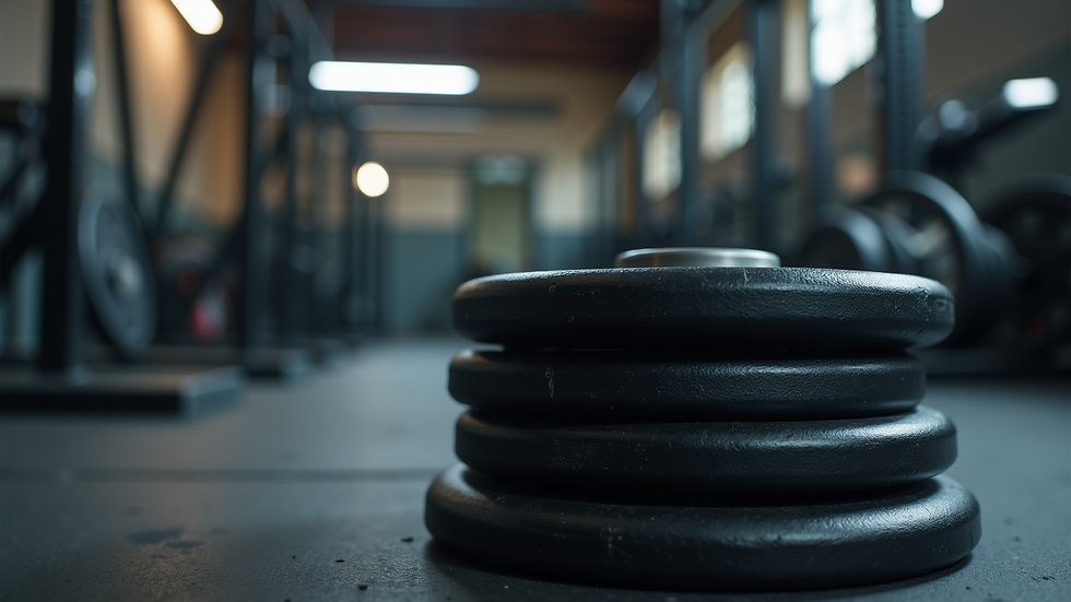 Close-up view of a weightlifting plate stacked on a barbell