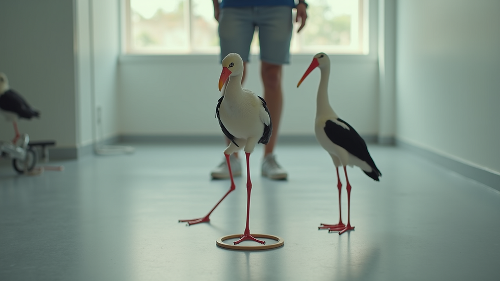 Eye-level view of a person performing the Stork Balance Test on a flat surface