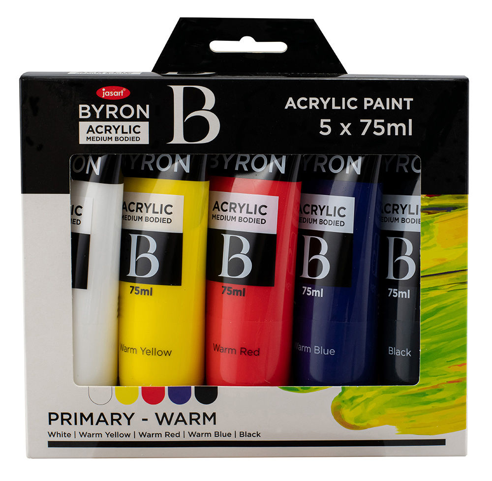 PAINT JASART BYRON ACRYLIC 75ML PRIMARY WARM SET 5
