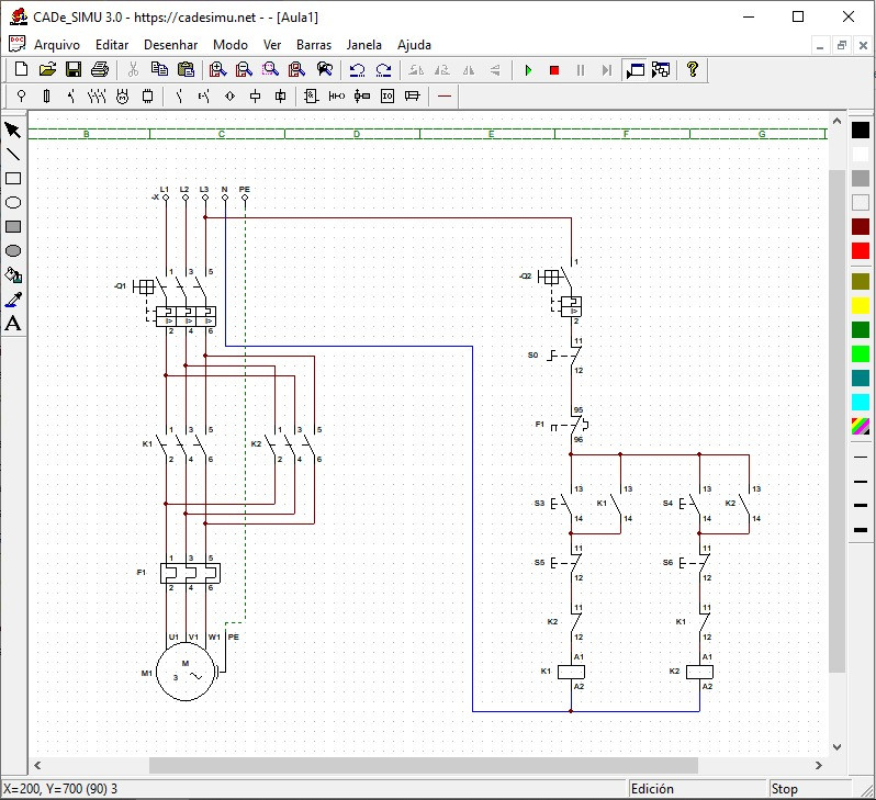 Diagrama elétrico de partida direto e reversão de um motor trifásico