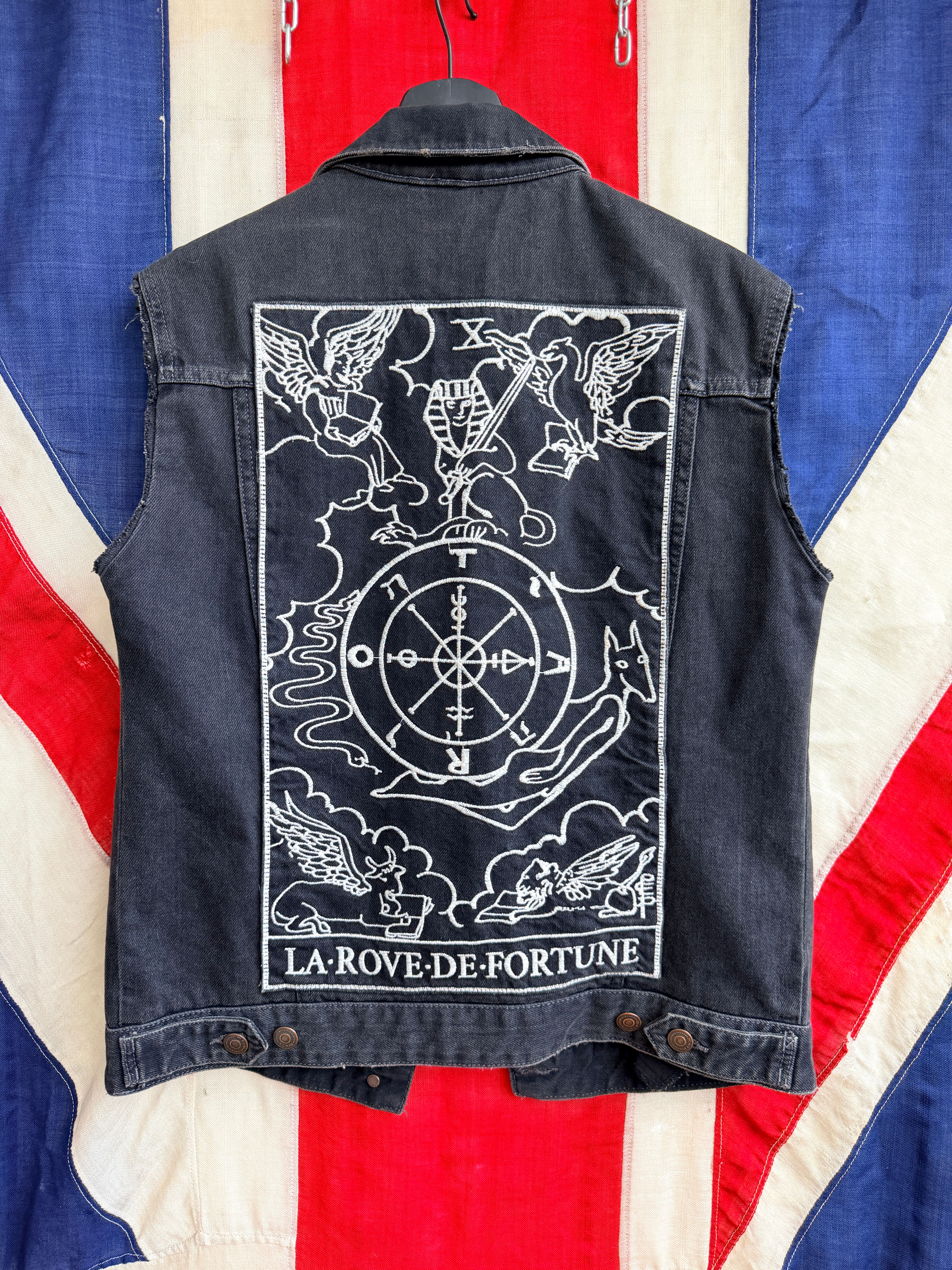 Custom Denim Cutoff Tarot Biker Gilet