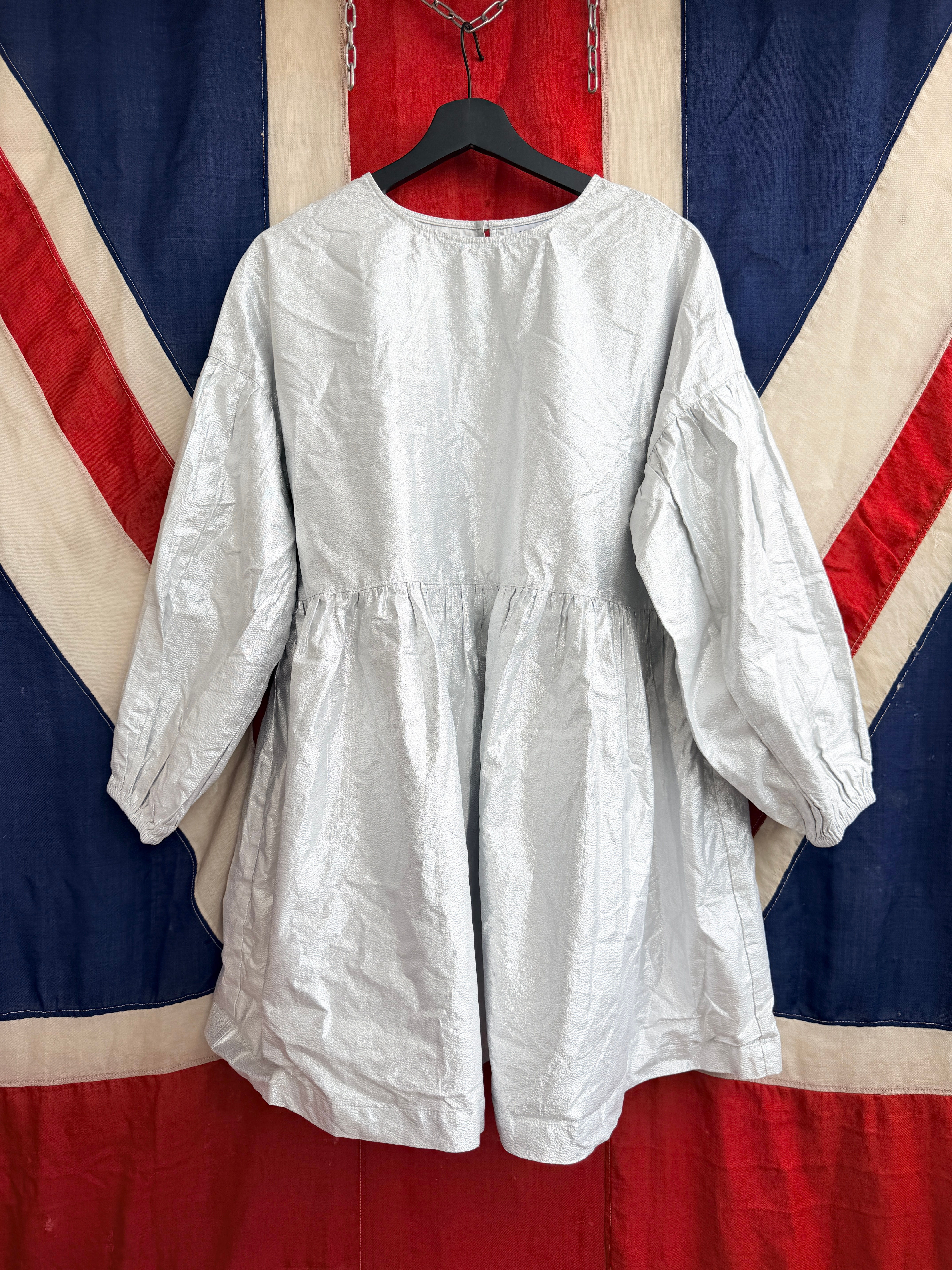 Silver Metallic Oversized Smock Dress