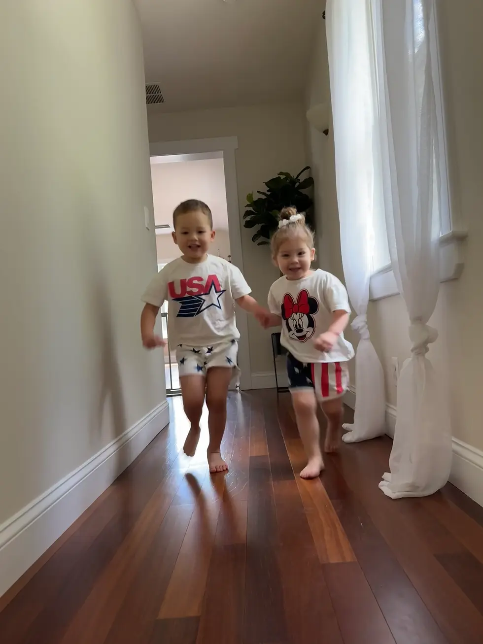 ranger and raya running down the hall