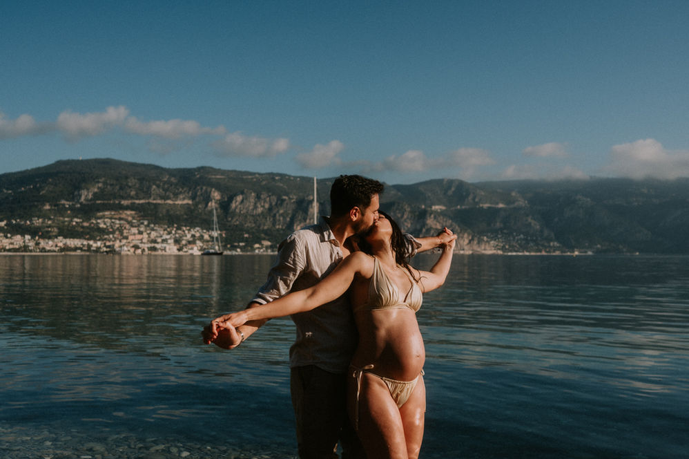 French Riviera maternity photography natural cinematic tones