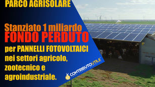 Fondo perduto per pannelli fotovoltaici nei settori agricolo, zootecnico e agroindustriale.