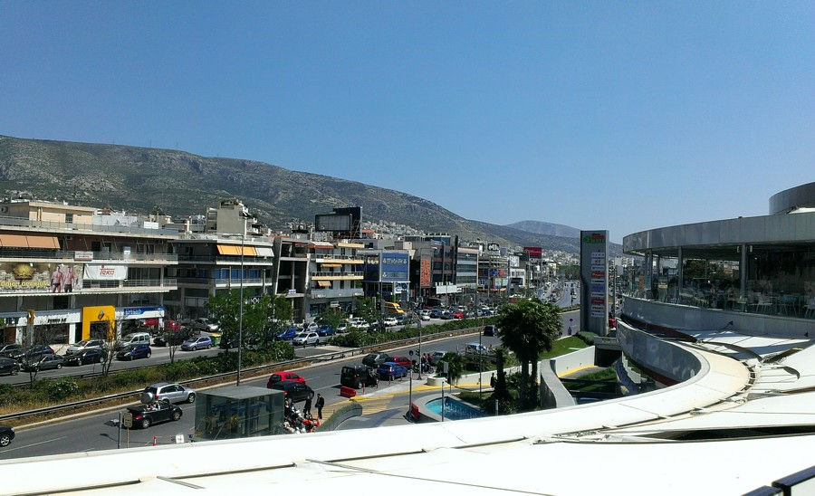 Vouliagmenis Avenue through Agios Dimitrios — Metro Line 2 runs beneath it.