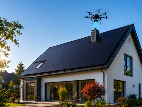 Digitale Dacheignungsprüfung für Photovoltaik auf einem Hausdach in Potsdam mittels professioneller Vermessungsdrohne.