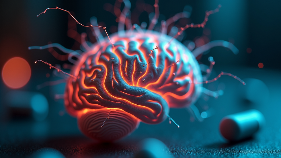 Close-up view of a brain model illustrating neural pathways associated with addiction