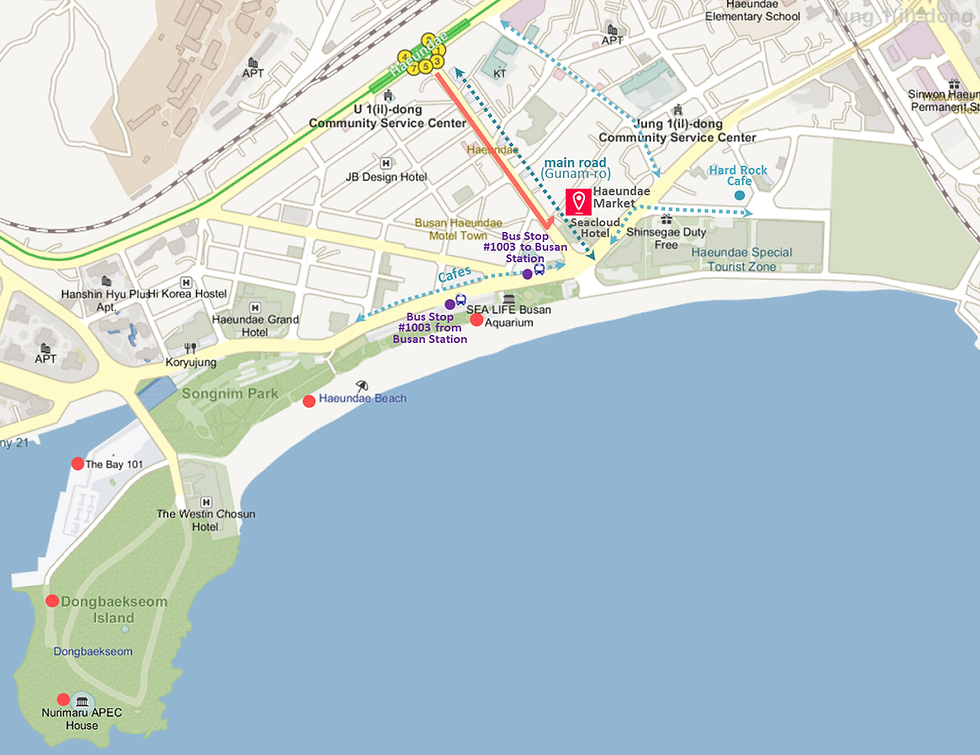 Getting to Haeundae Market & Location Map of Top Places around | Busan, South Korea