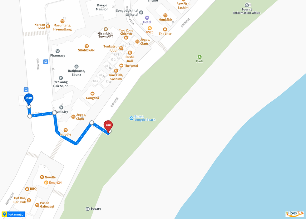 Map of Walking Path from Songdo Bus Stop to Songdo Beach | Busan, South Korea