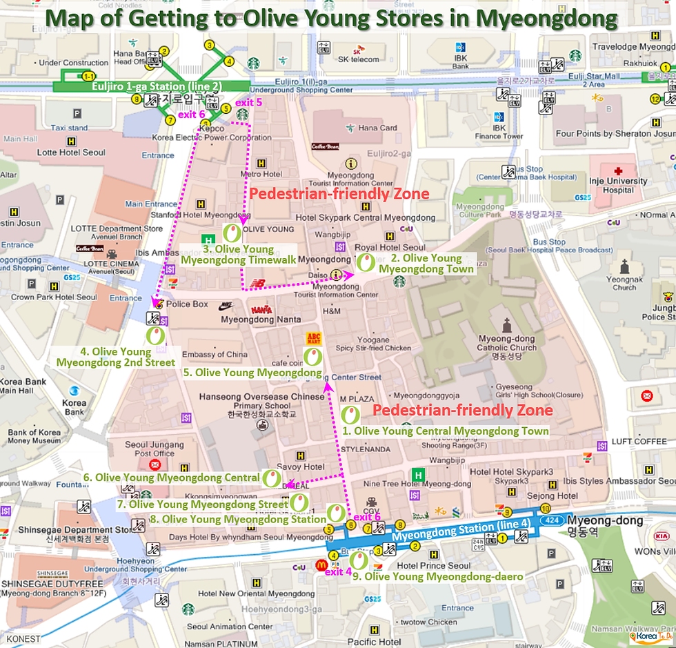 Location Map of Getting to Olive Young Stores in Myeongdong | Seoul, South Korea