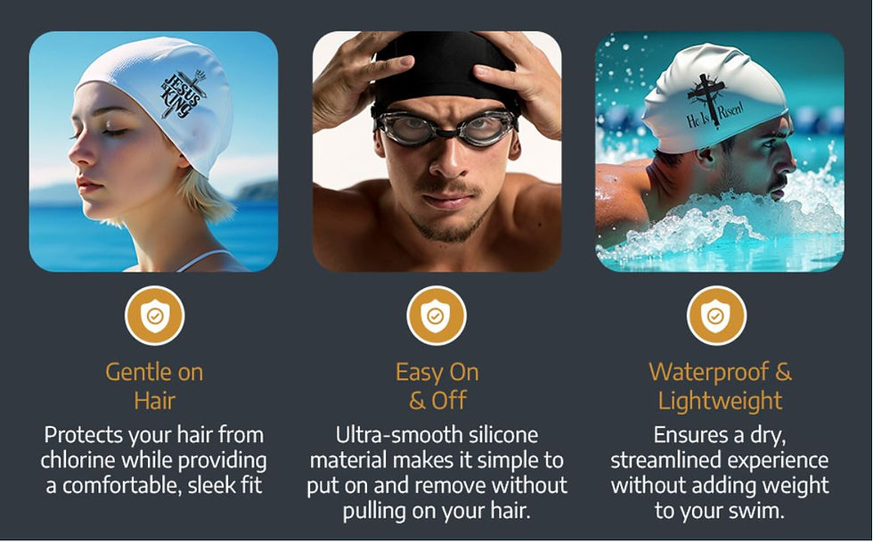 Thumbnail: Silicone Swim Cap - Faith Based for Adults & Kids - Waterproof, Durable, Comfort