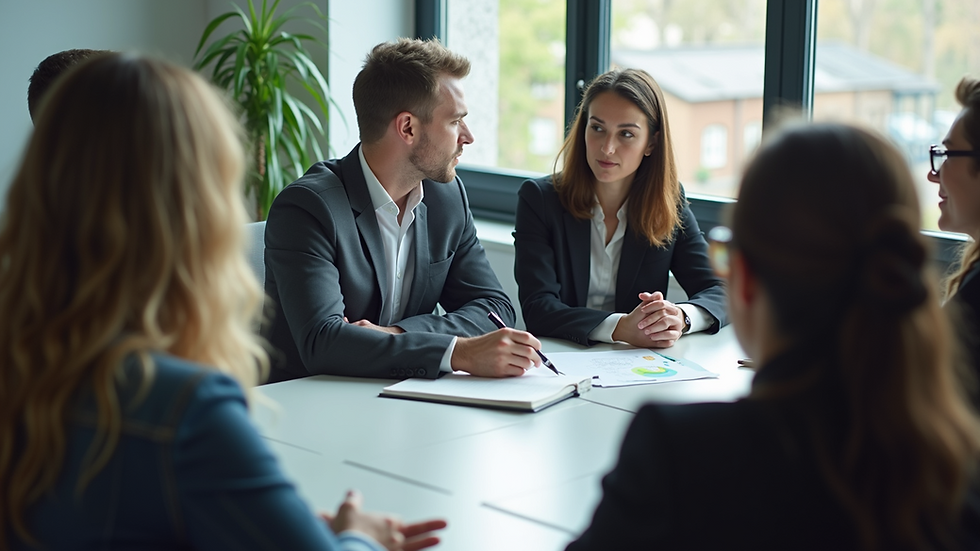 High angle view of a team meeting in a modern office