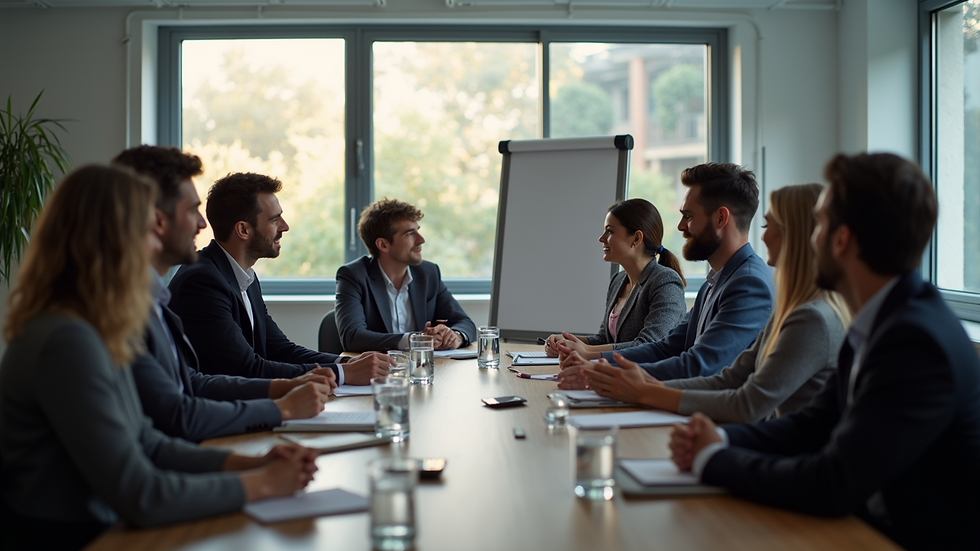 Wide angle view of a group discussing leadership strategies in a workshop