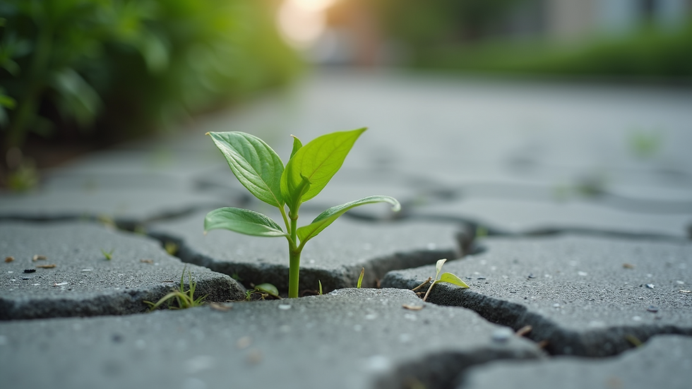 Close-up view of a small plant growing through cracks in concrete