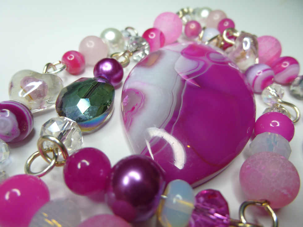 'Strawberries & Cream' - Unique Handmade Agate Drop Beaded Necklace