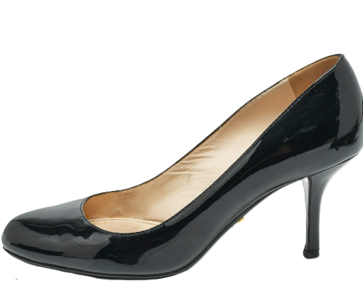 Thumbnail: Prada Black Patent Leather Round Toe Pumps