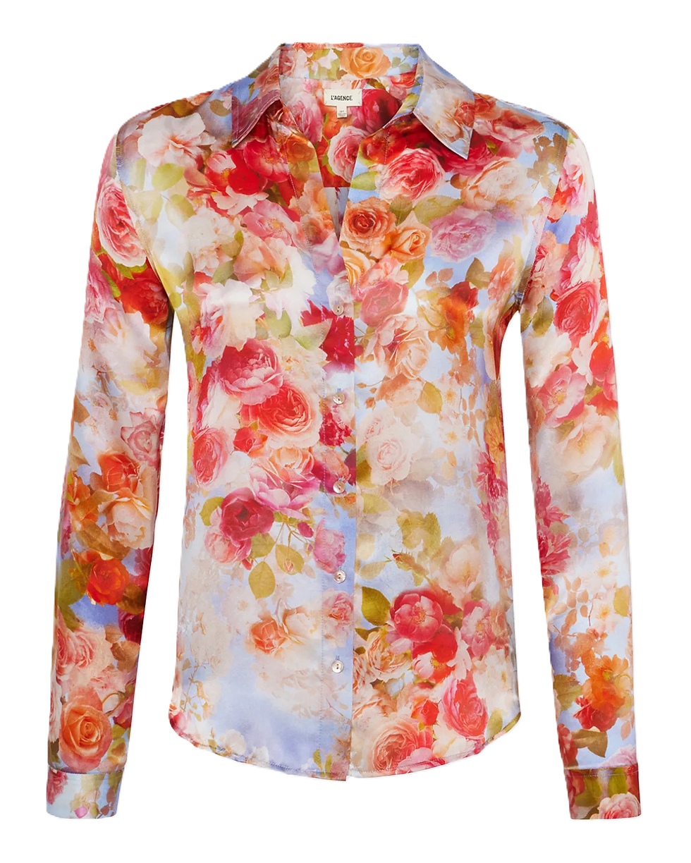 Thumbnail: L'AGENCE Tyler Floral Print Button Front Silk Blouse