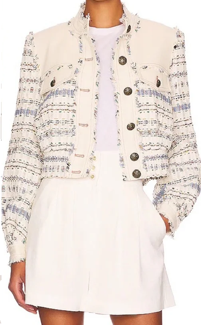 Veronica Beard Ecru Multi Darren Frayed Tweed Jacket