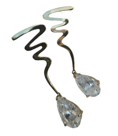 Thumbnail: 14kt Gold Vintage Scribble Pierced Earrings with Diamond Essence Teardrop Stones
