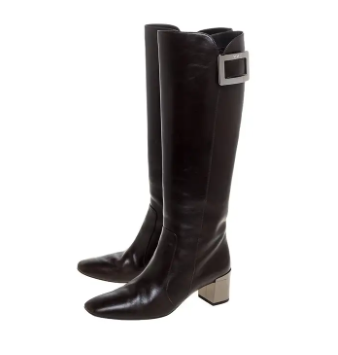 Thumbnail: Roger Vivier Leather Buckle Detail Knee Length Boots